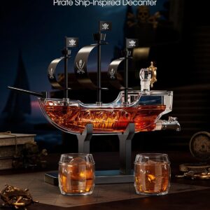 Kollea Pirate Ship Whiskey Decanter Set with 2 Barrel Glasses | 36oz Lead-Free Glass Liquor Decanter | Home Bar Gift for Men, Dad, Husband | Birthday, Christmas & Father's Day