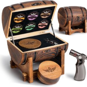INSISART Whiskey Smoker Kit with Charred Wood Barrel | Patent-Pending Cocktail Smoker, 4-Flame Torch & 6 Wood Chip Flavours | Home Bar Gift for Men, Dad & Husband | No Butane